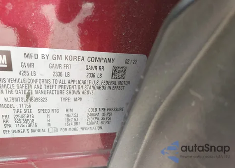 2022 Chevrolet Trailblazer Fwd Rs z USA, uszkodzony, nr VIN KL79MTSL8NB098823